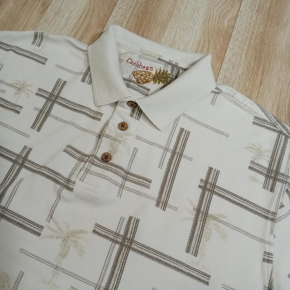 Caribbean Polo Golf Shirt Mens‎ Large Silk/Cotton Floral Short Sleeve